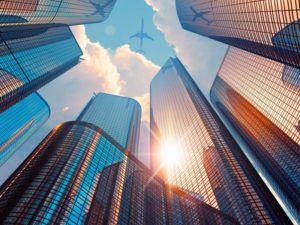 Planes-reflection-on-skyscrapers