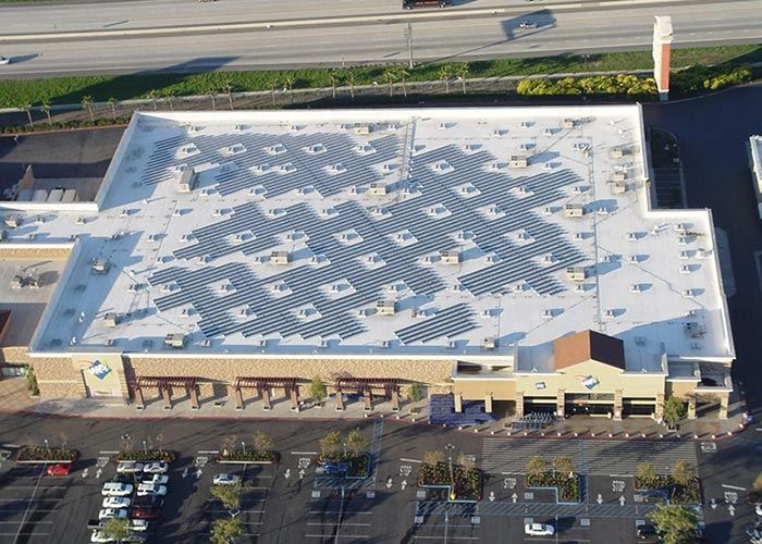 Aerial view of Walmart store with solar